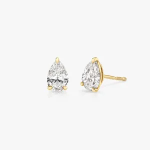 Solitaire Pear 14K Gold Studs w. Lab-Grown Diamonds