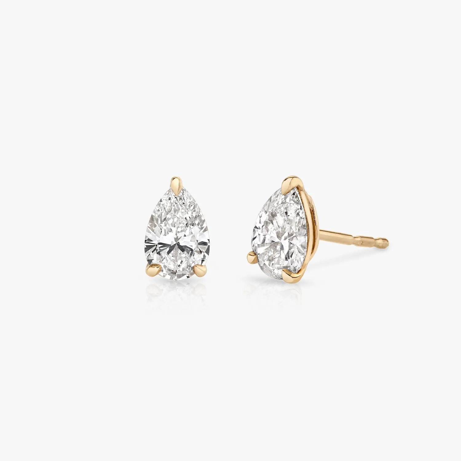 Solitaire Pear 14K Gold Studs w. Lab-Grown Diamonds