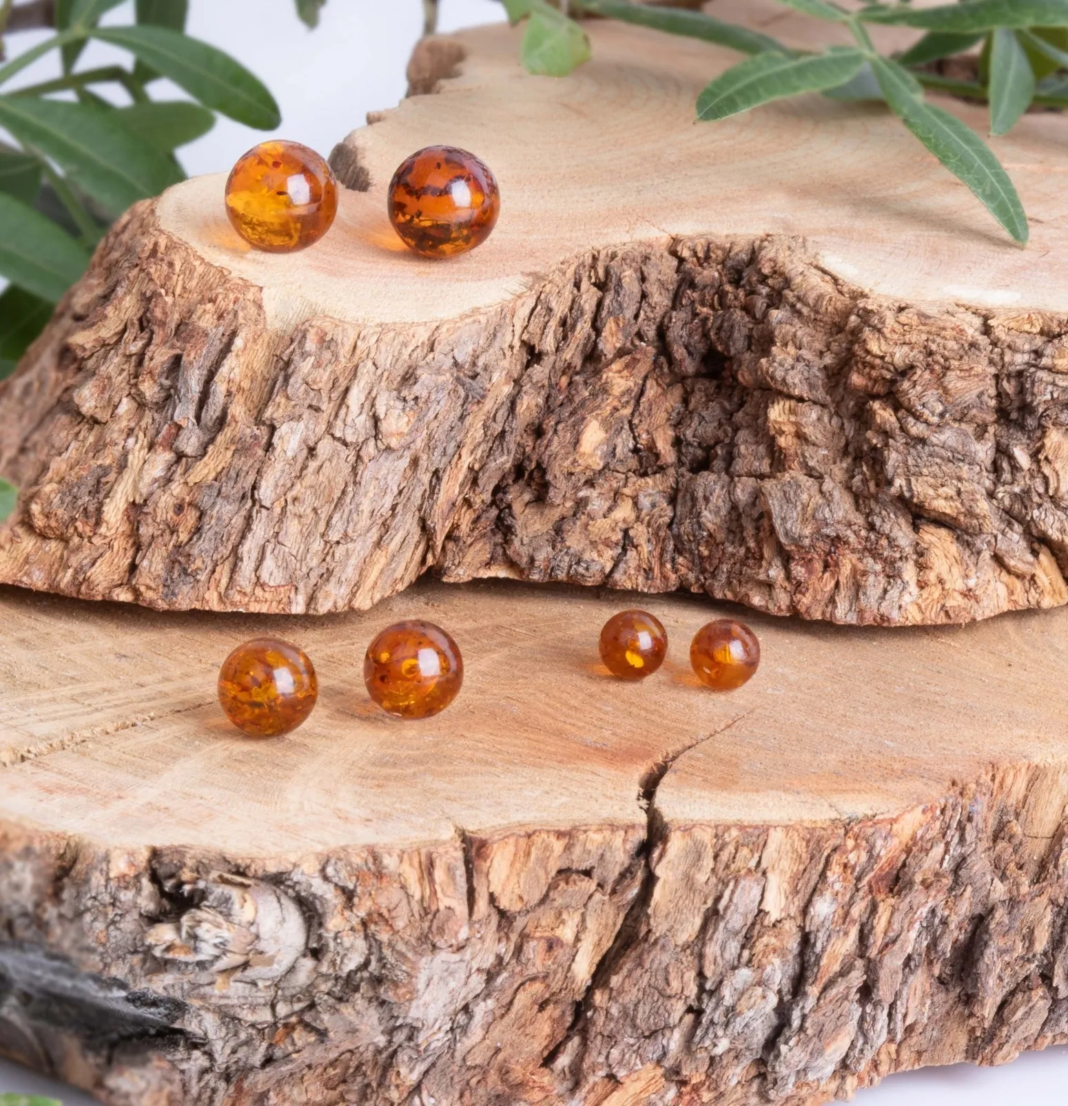 Sterling Silver Amber 10mm Ball Stud Earrings
