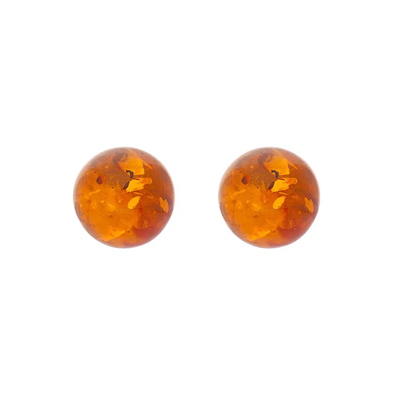 Sterling Silver Amber 10mm Ball Stud Earrings