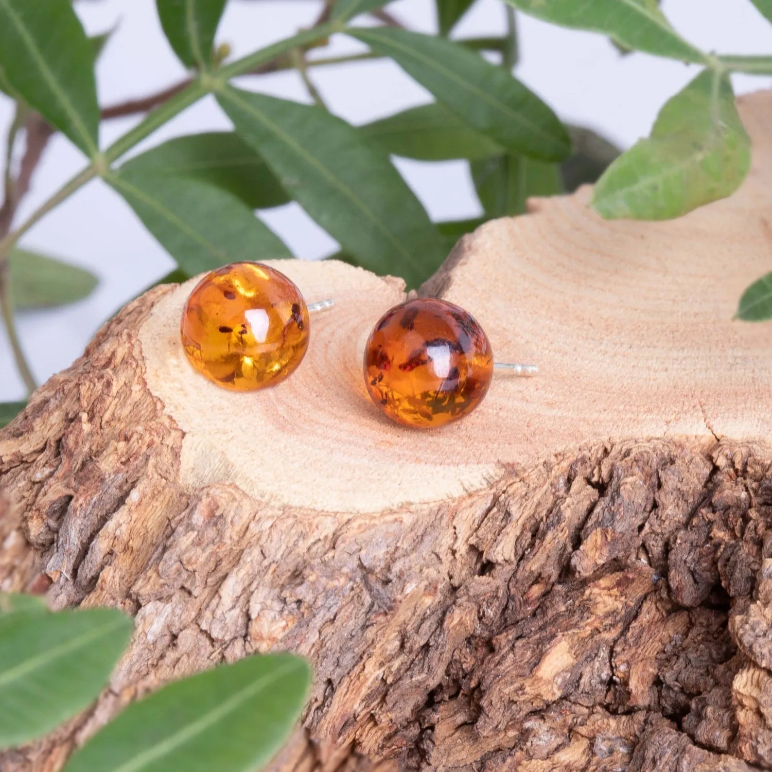Sterling Silver Amber 10mm Ball Stud Earrings