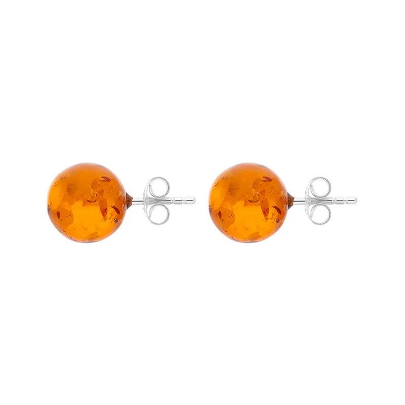Sterling Silver Amber 10mm Ball Stud Earrings