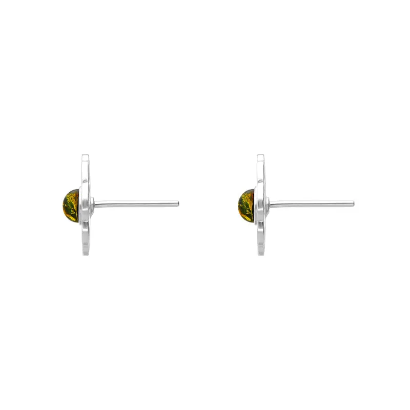 Sterling Silver Amber Flower Stud Earrings