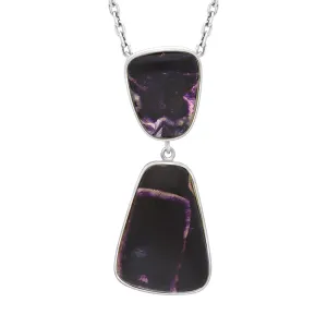 Sterling Silver Blue John 2 Stone Abstract Drop Necklace D