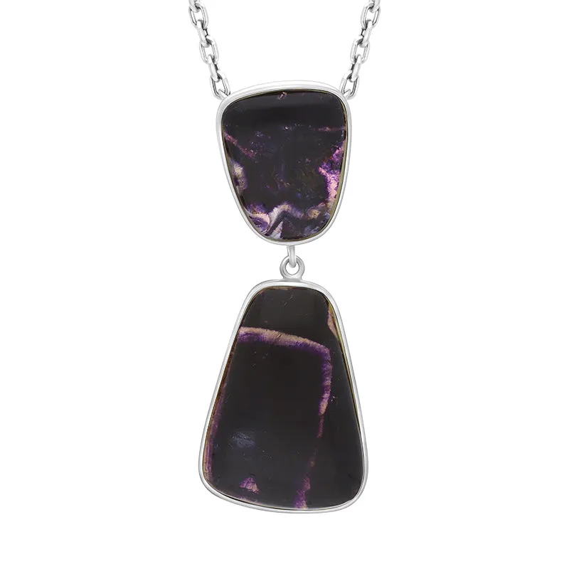 Sterling Silver Blue John 2 Stone Abstract Drop Necklace D