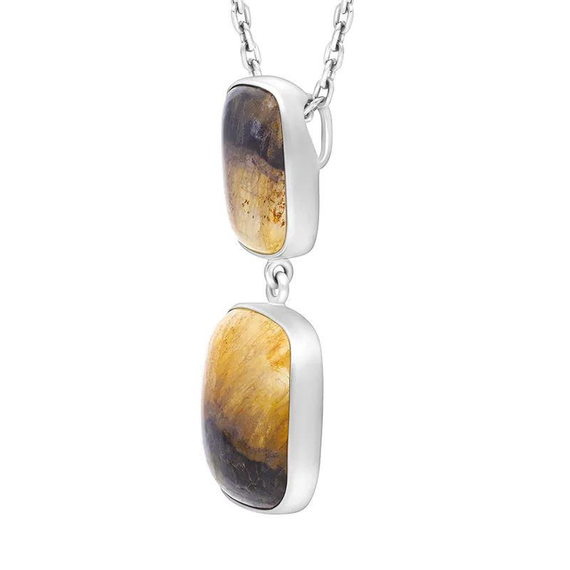 Sterling Silver Blue John Abstract Two Stone Drop Necklace D