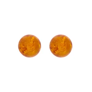 Sterling Silver Cognac Amber 6mm Ball Stud Earrings