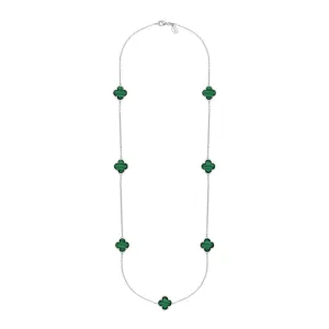 Sterling Silver Malachite Bloom Four Leaf Clover Ball Edge Long Necklace