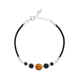 Sterling Silver Whitby Jet Amber 5 Stone Rope Bracelet