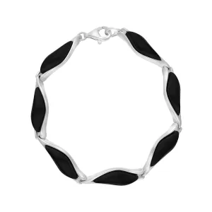 Sterling Silver Whitby Jet Wavy Marquise Bracelet