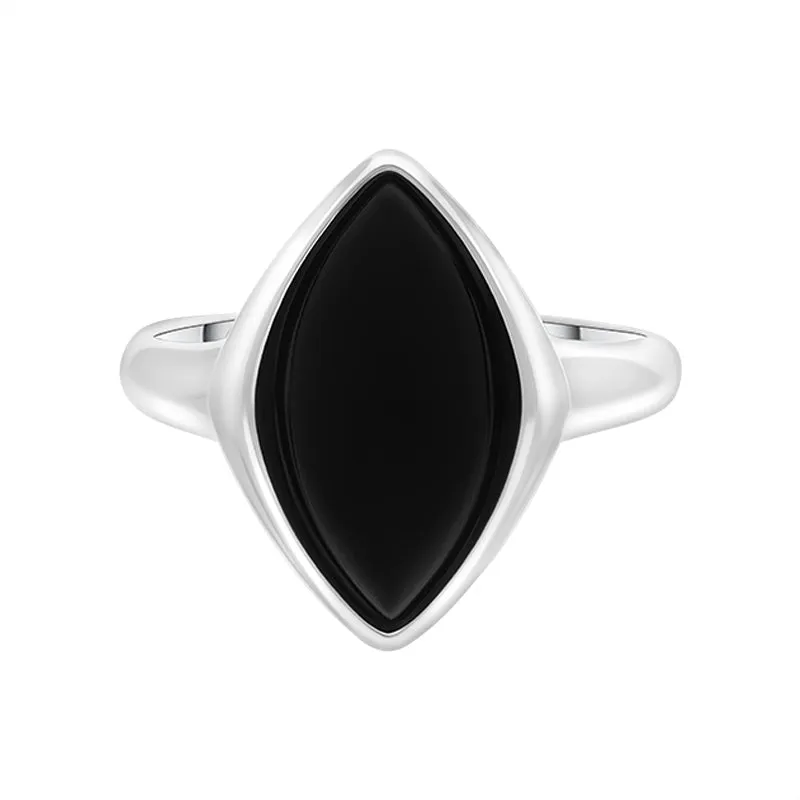Sterling Silver Whitby Jet Wide Marquise Ring