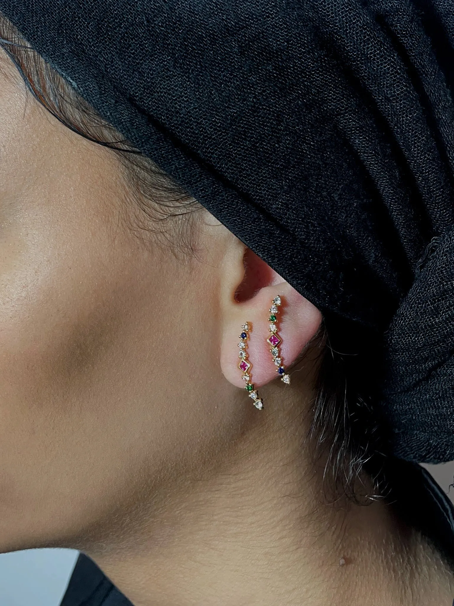 Super Nova Rainbow 14K Gold Plated Stud w. Zirconias