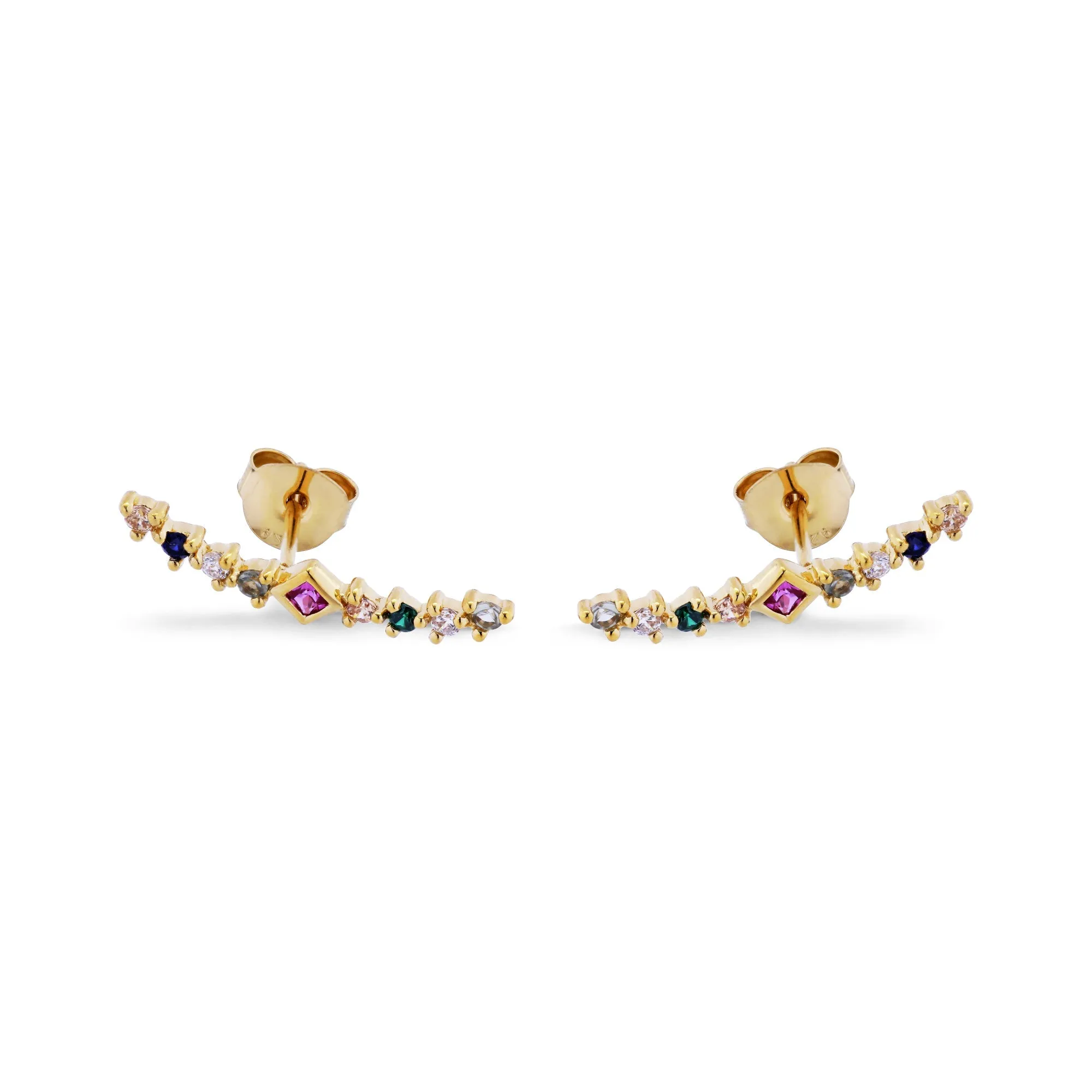 Super Nova Rainbow 14K Gold Plated Stud w. Zirconias