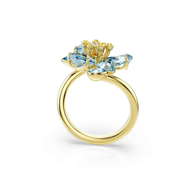 Swarovski Idyllia open Ring Mixed cuts Flower Blue Gold-tone plated Size 55