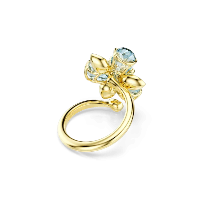 Swarovski Idyllia open Ring Mixed cuts Flower Blue Gold-tone plated Size 55