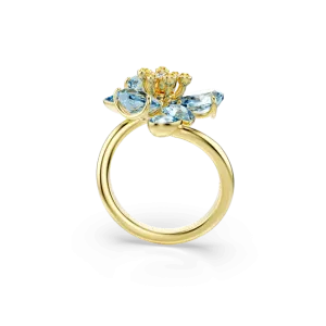 Swarovski Idyllia open Ring Mixed cuts Flower Blue Gold-tone plated Size 55