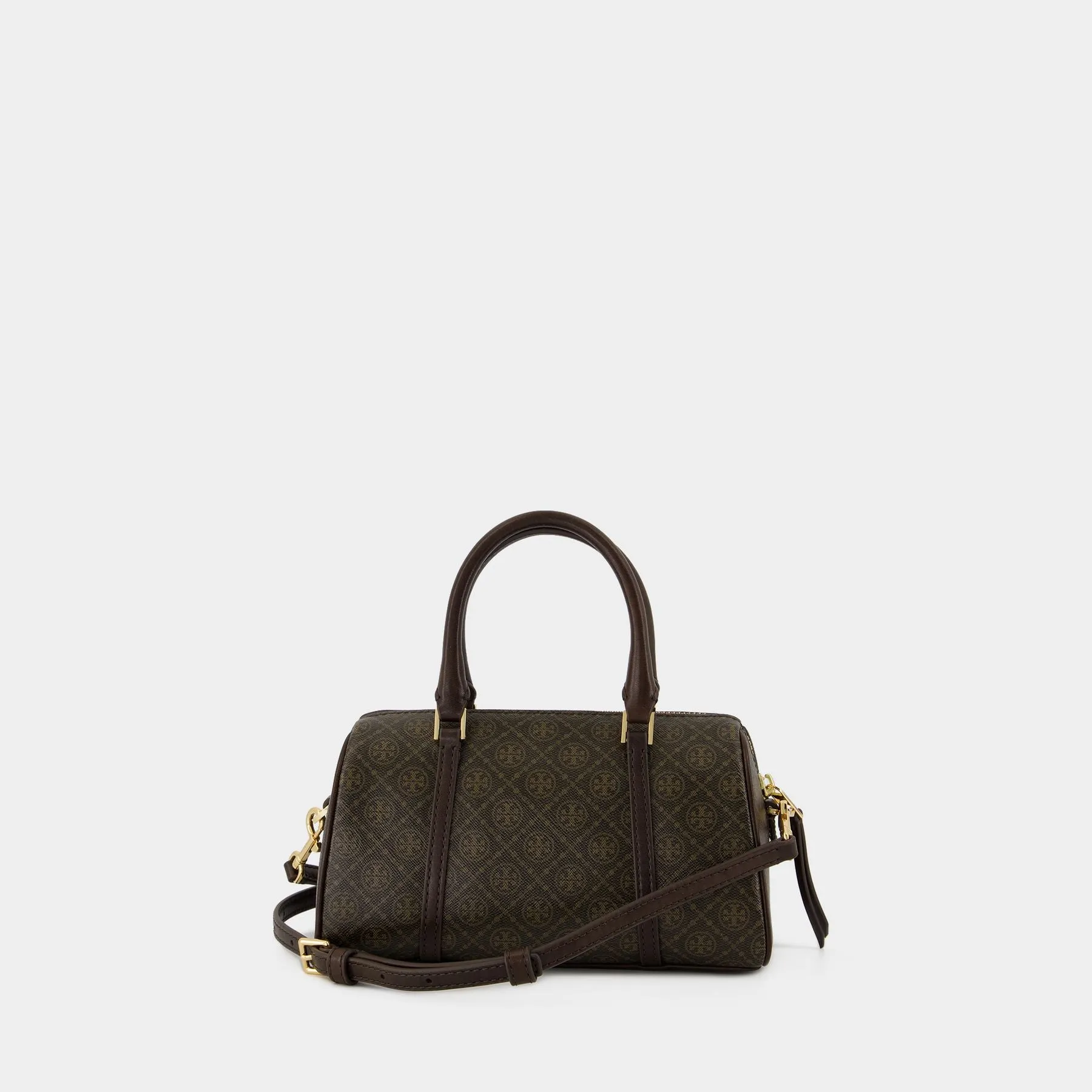T-Monogram Mini Barrel Bag - Tory Burch - Cotton - Brown