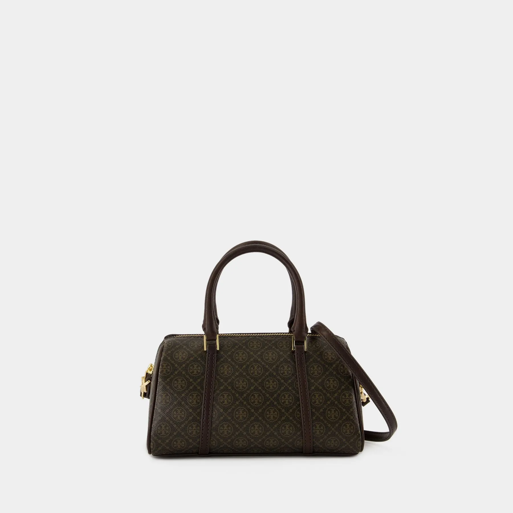 T-Monogram Mini Barrel Bag - Tory Burch - Cotton - Brown