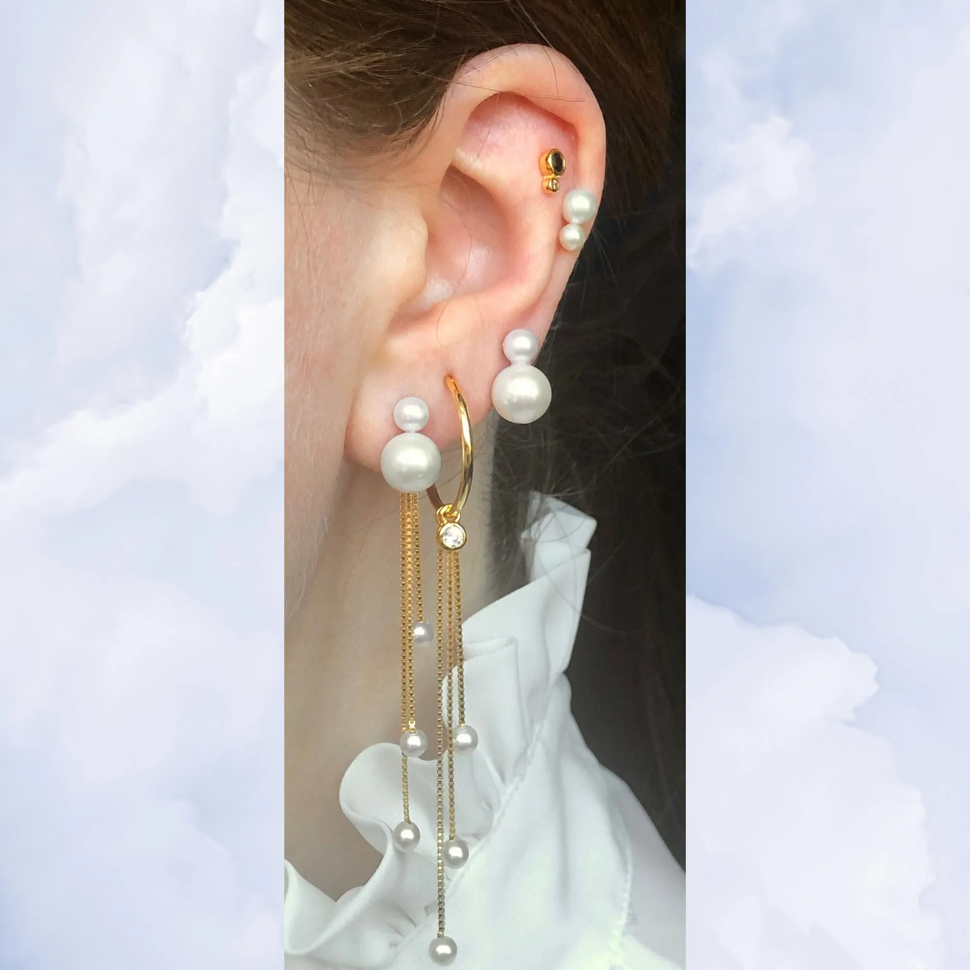 Tassel Charm 18K Gold Plated Earring-Pendant w. White Pearls
