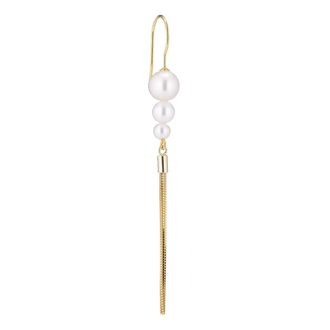 Tassel Hook 18K Gold Plated Earring w. White Pearls
