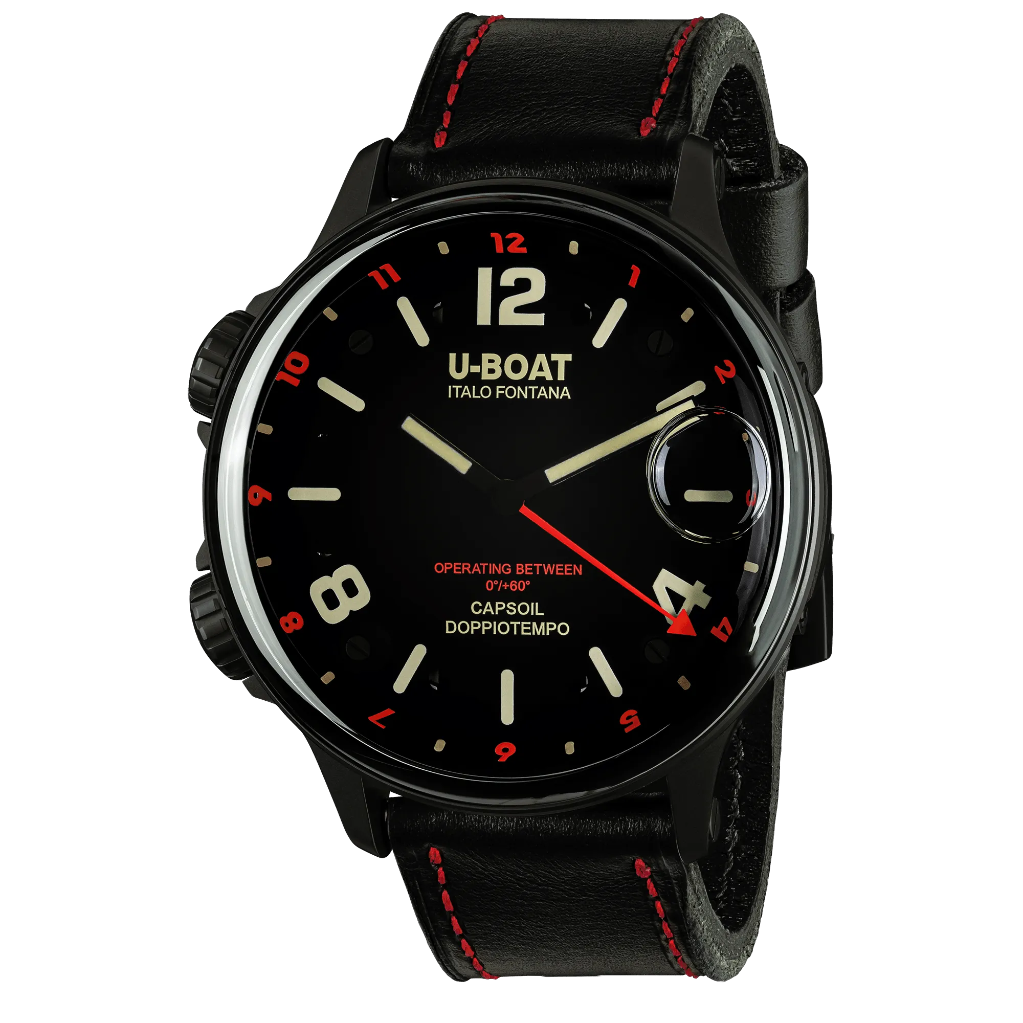 U-Boat Men's Watch Capsoil Doppiotempo 55mm Black Red Rehaut 9673
