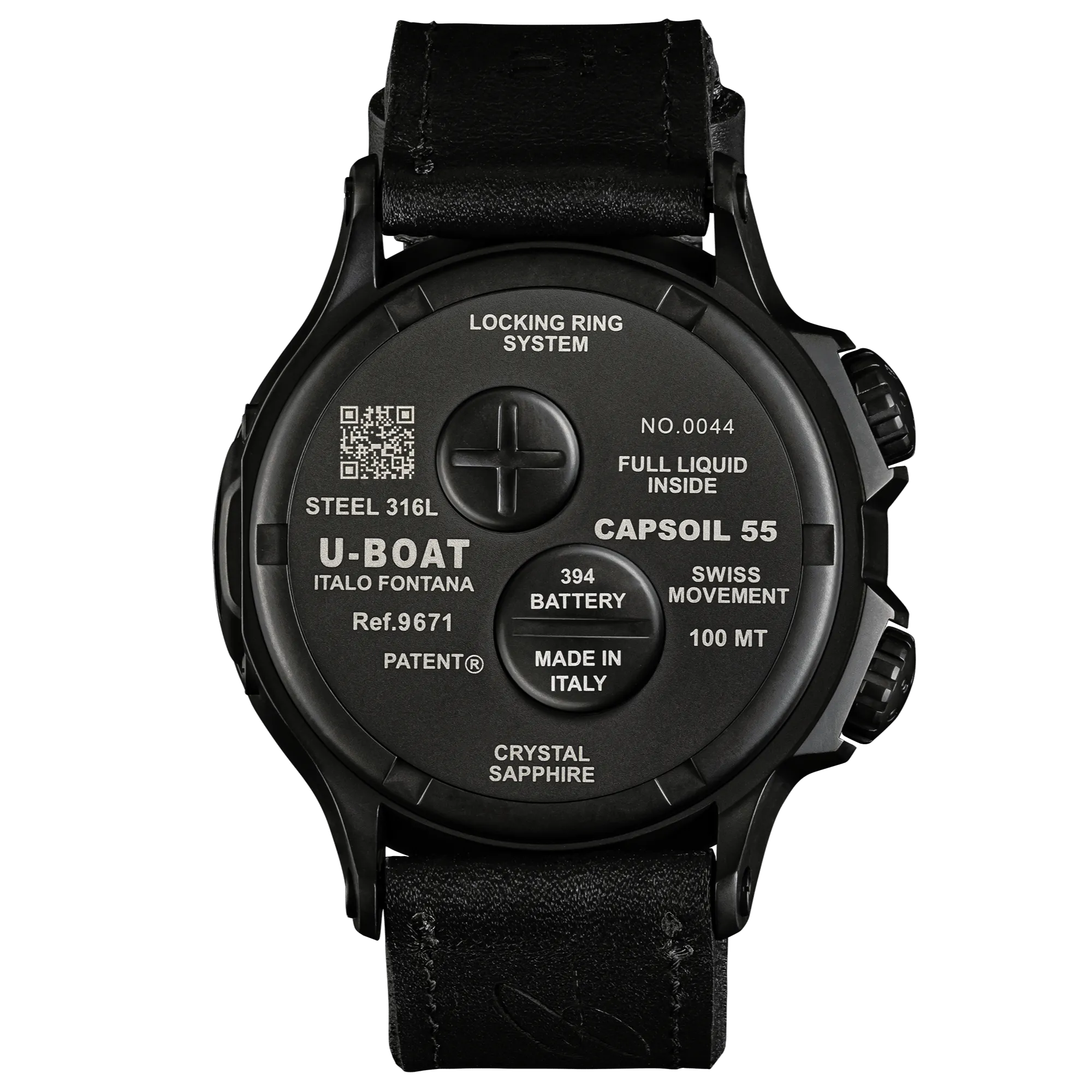 U-Boat Men's Watch Capsoil Doppiotempo 55mm DLC Black Rehaut 9671