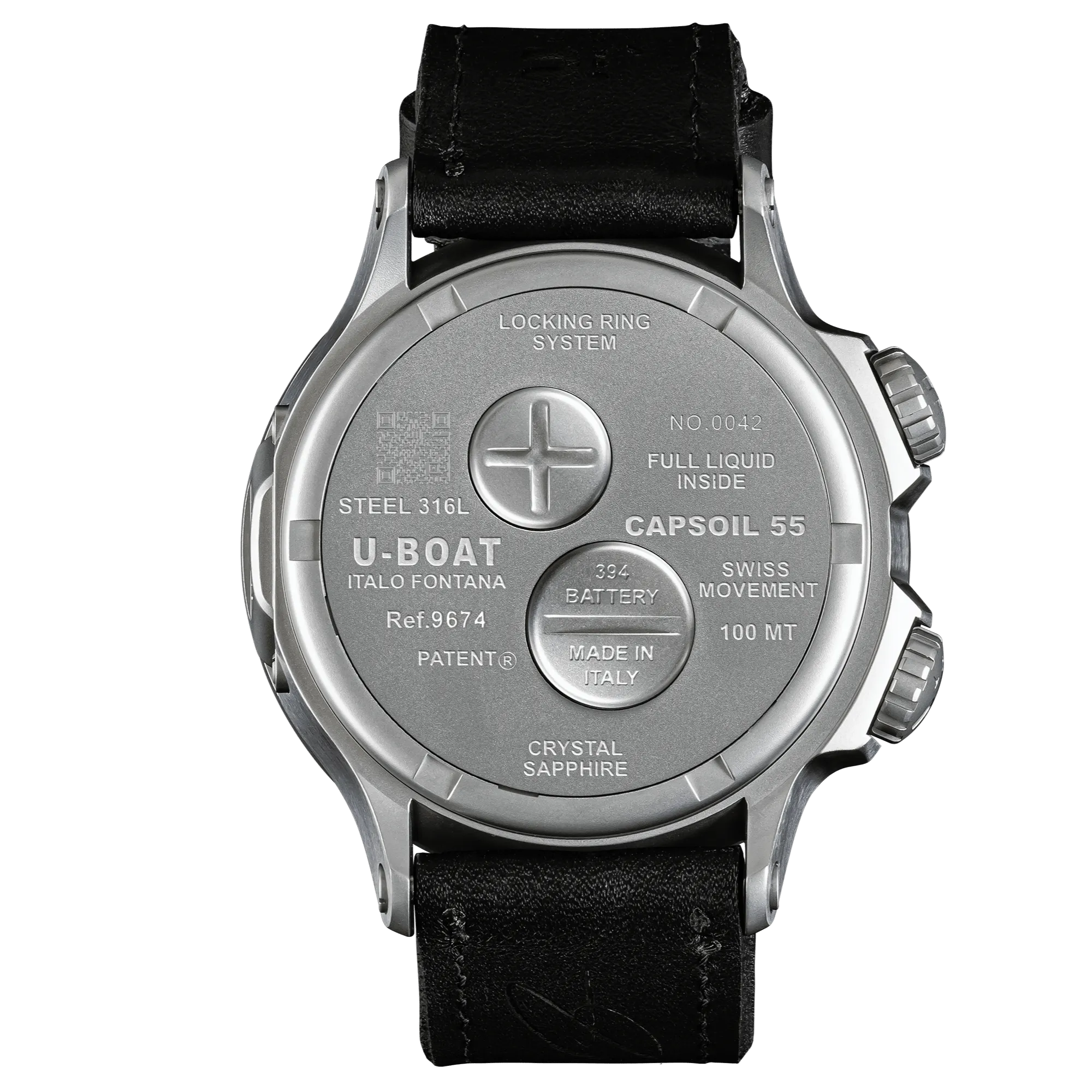U-Boat Men's Watch Capsoil Doppiotempo 55mm Silver Red Rehaut 9674