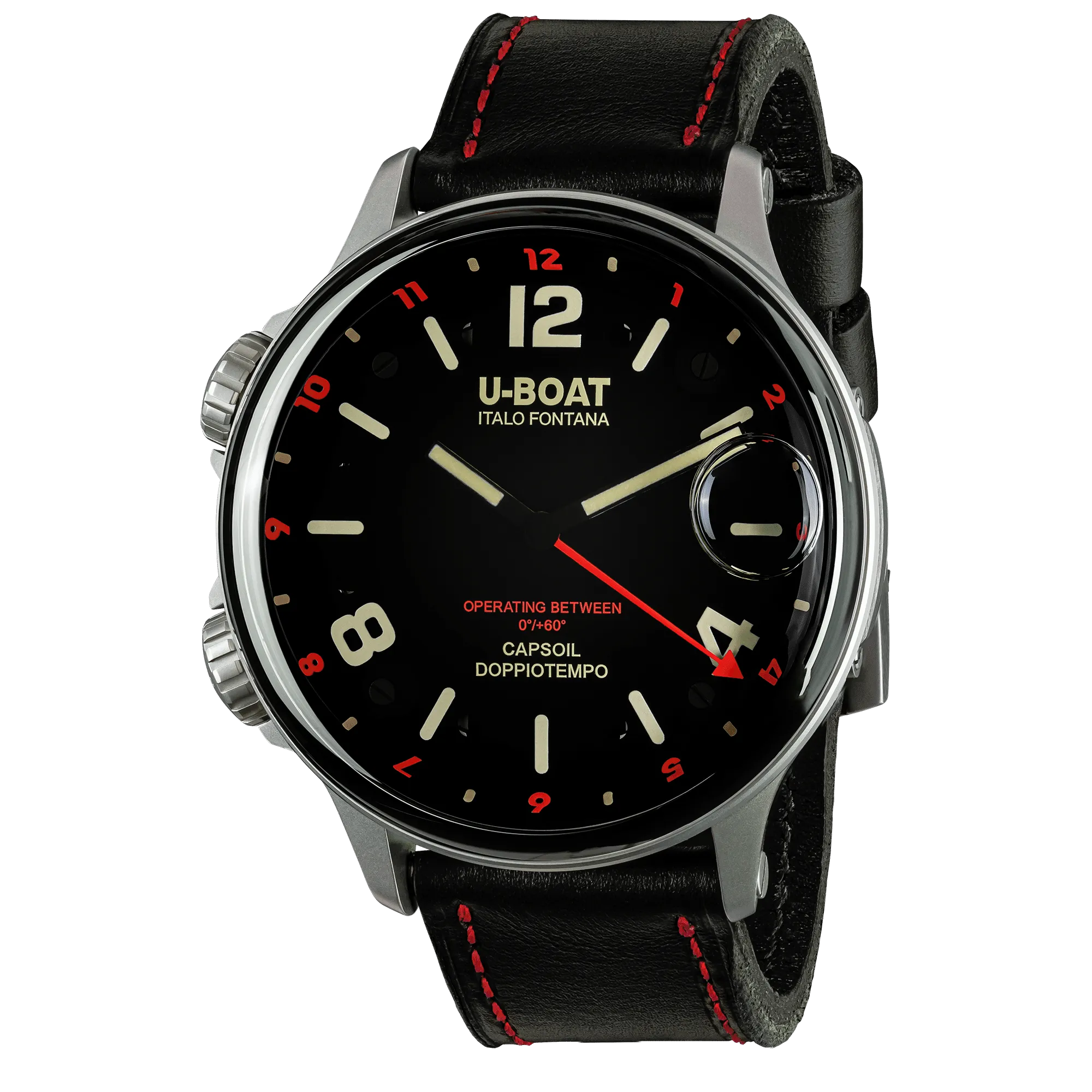U-Boat Men's Watch Capsoil Doppiotempo 55mm Silver Red Rehaut 9674