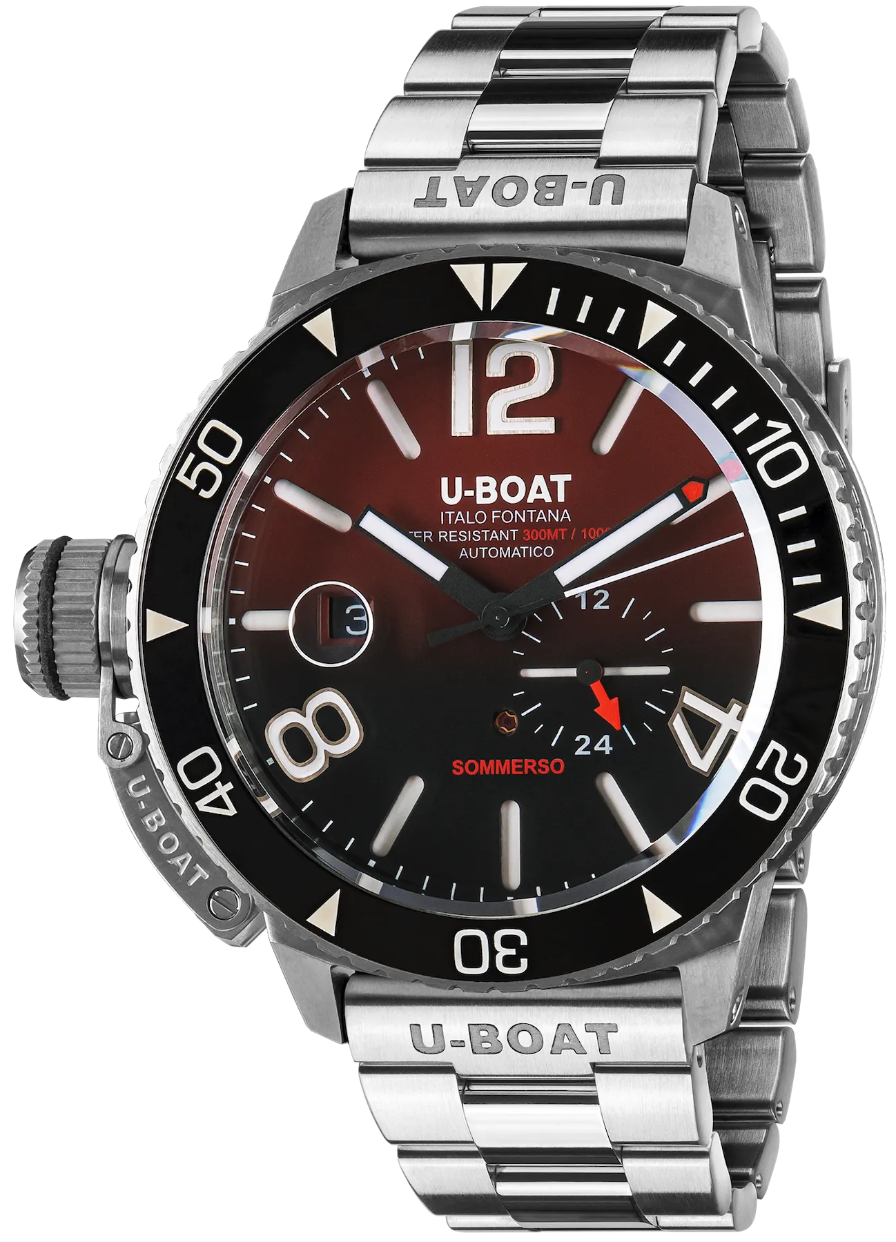 U-Boat Sommerso Ghiera Ceramica Nera Quadrante Bordeaux Bracelet Watch