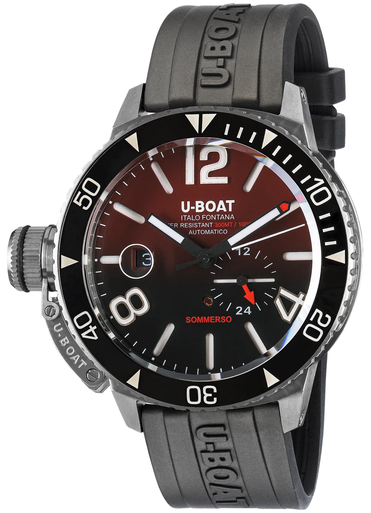 U-Boat Sommerso Ghiera Ceramica Nera Quadrante Bordeaux Watch