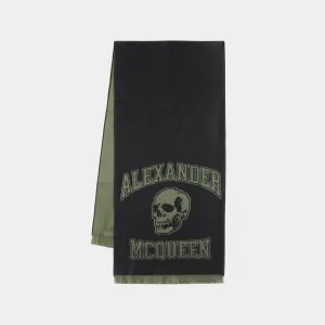 Varsity Skull Logo Scarf - Alexander McQueen - Wool - Black