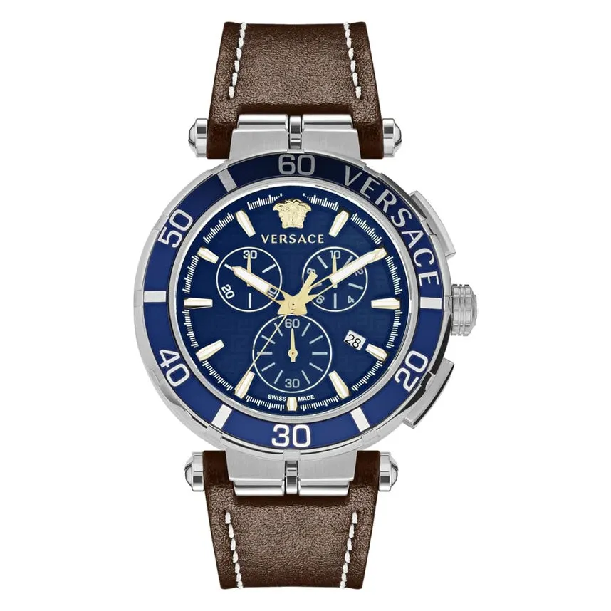 Versace Men's Watch 45mm Greca Chronograph Blue VE3L00122