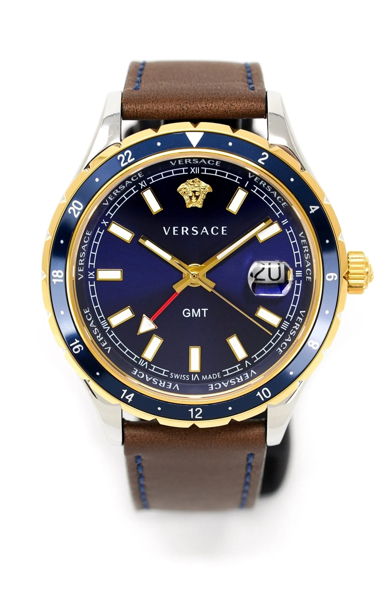 Versace Men's Watch Hellenyium GMT Blue Leather V11080017