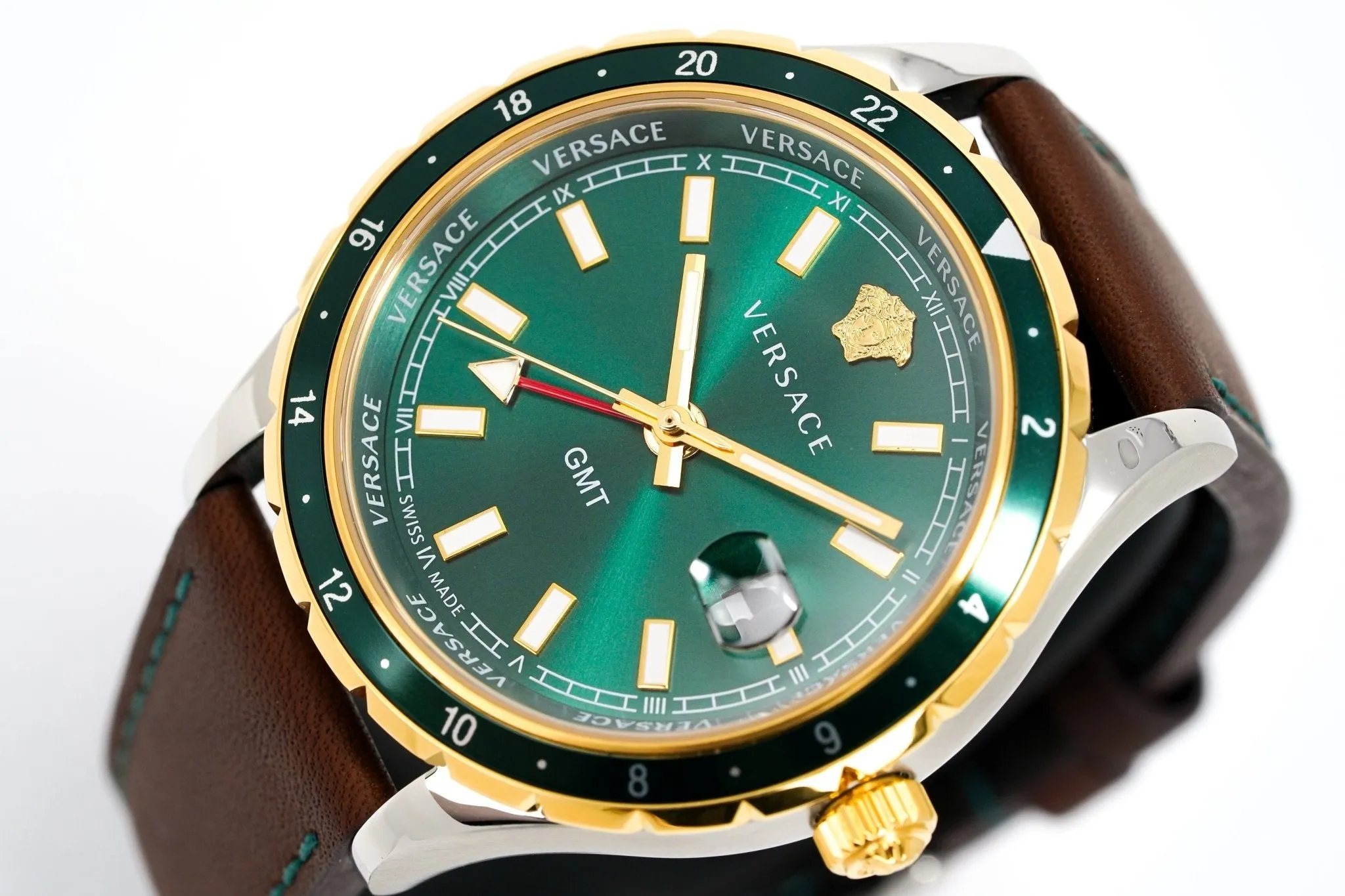 Versace Men's Watch Hellenyium GMT Green Leather V11090017