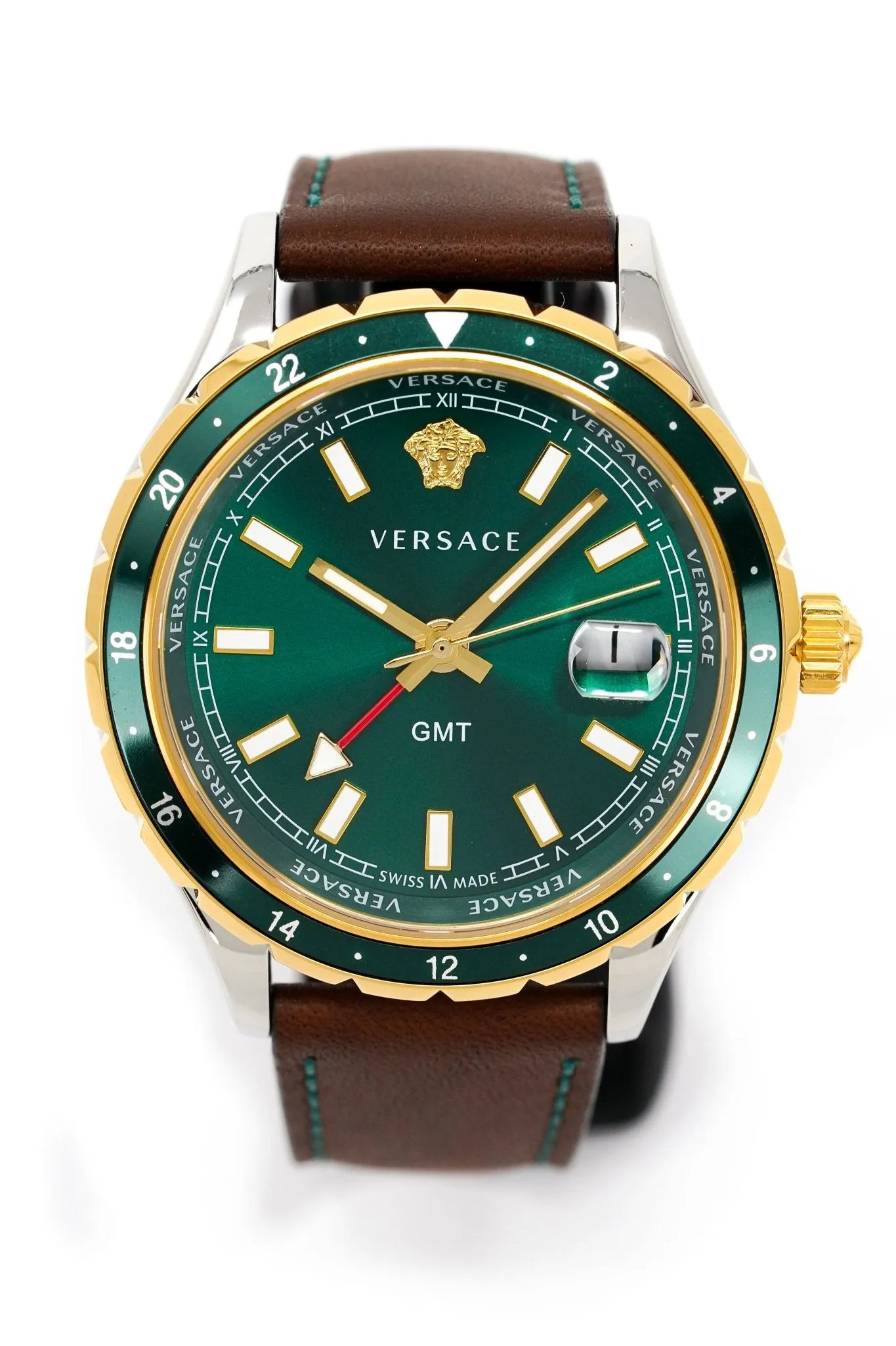 Versace Men's Watch Hellenyium GMT Green Leather V11090017
